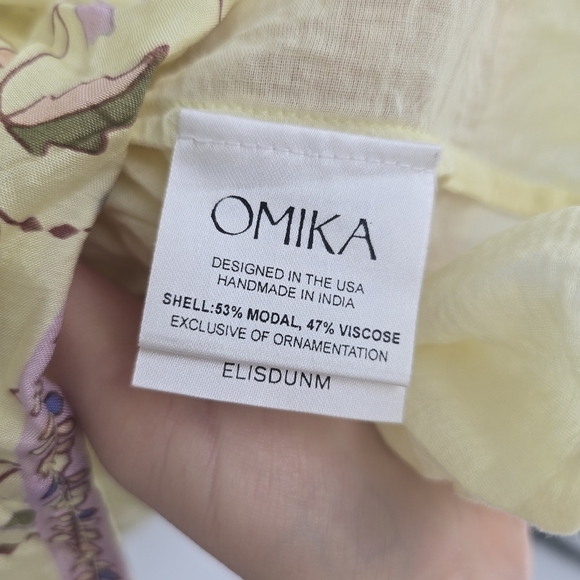 Omika Square Neck Mini Dress floral yellow bow back puffer sleeve size large - Picture 7 of 12
